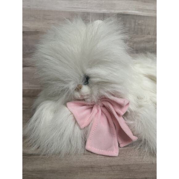 Vtg 90’s Playful‎ Plush Cat Kitten Pink Bow Kellytoy Faux Fur White Blue Eyes - Picture 2 of 10